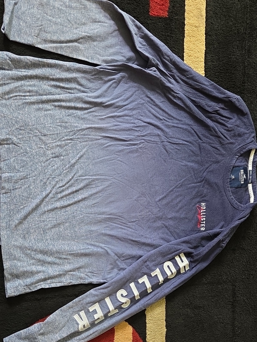 Hollister Men's Long Sleeve Logo Tee in Heather Navy XXL